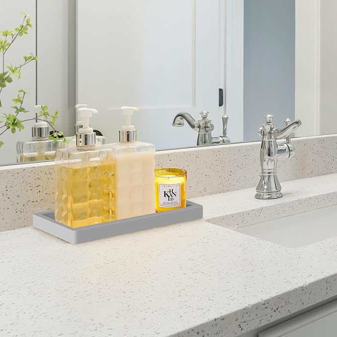 Bathroom Vanity Tray,Thick Original Silicone Soap Dispenser Tray,EGWON Shatterproof Toilet Tank Tray Vanity Tray for Dresser Tops,Bathroom for Perfume,Soap Bottle