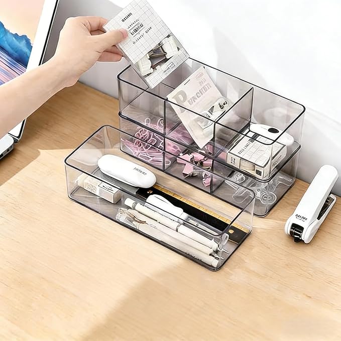 Acrylic Organizers: Makeup Organizer for Drawer for Bathroom Countertop - Cosmetic Organizer for Vanity, Kitchen, Office, Makeup Storage (3-Compartment)