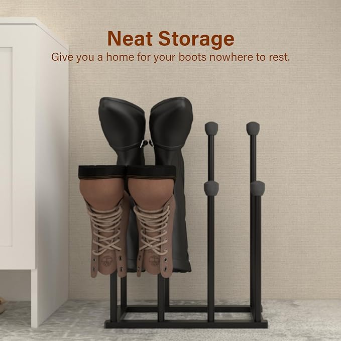 22.5 Inches Free Standing Shoe Racks, Tall Black Metal Boot Rack Organizer for 4 Pairs, Knee-High Boot Storage Shelf for Closet, Bedroom, Entryway, Hallway, Black