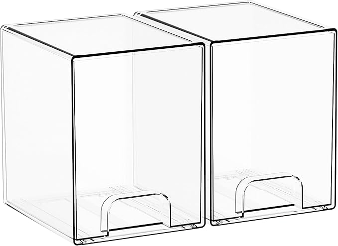 Yieach 7.5" High Stackable Storage Bins,2 Pack Bottle Station and Baby Bottle Storage Organizer for Countertop,Clear Acrylic Drawers for Pacifier,Breast Pump Parts,Storage Containers,Makeup and Lotion