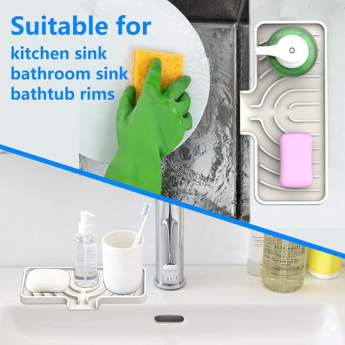 Sponge Holder for Kitchen Sink, Dish Sponge Holder & Soap Tray with Drain, Bathroom Sink Sponge Drying Rack & Perfect Organizer for Dispenser,Bottle,Cup on Sinks or Counter (10"x 4"Cream)