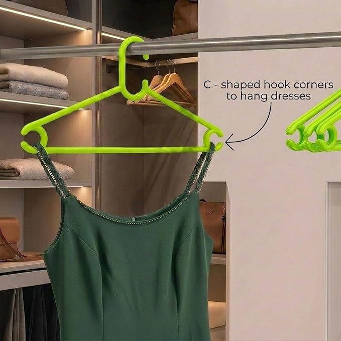 Sturdy Polypropylene Hanger, Pack of 12,Green l Cloth Hanger l Dress Hangers l Hanger for Clothes Hanging