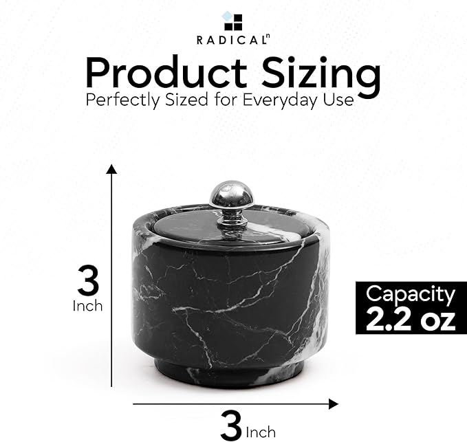 Radicaln Marble Salt Cellar with Lid 3" Black Handmade Salt Box & Spice Jar for Kitchen Counter, Ideal Salt Holder, Sugar Bowl & Salt Dish, Salt Container For Housewarming Gift & Kitchen Decor