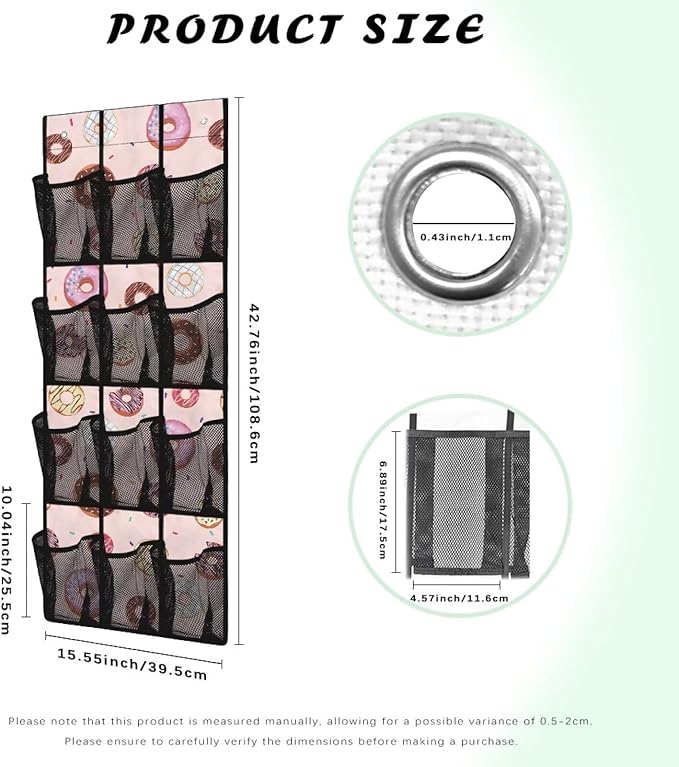 Shoe Organizer Over The Door 12 Pockets Pink Door Hanger Organizer Bathroom Mesh Fabric Donuts Shoe Holder Hanger for Living Room Space Saving Wall Hanging Storage