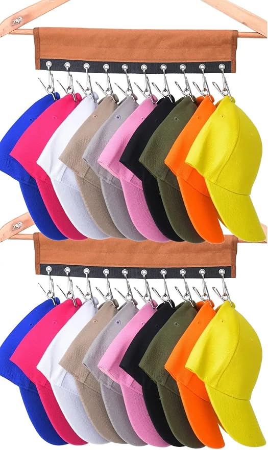 Hat Rack Cap Organizer Necktie Hanger 2 Packs Foldable Travel Baseball Cap Holder Clips Brown
