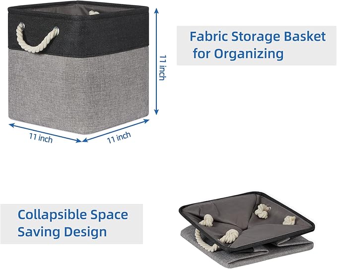 Temary Storage Baskets 4 Pack Fabric Storage Cubes Basket for Organizing, Collapsible Cloth Baskets with Handles for Shelves, Home, Closet (Black&Gray)