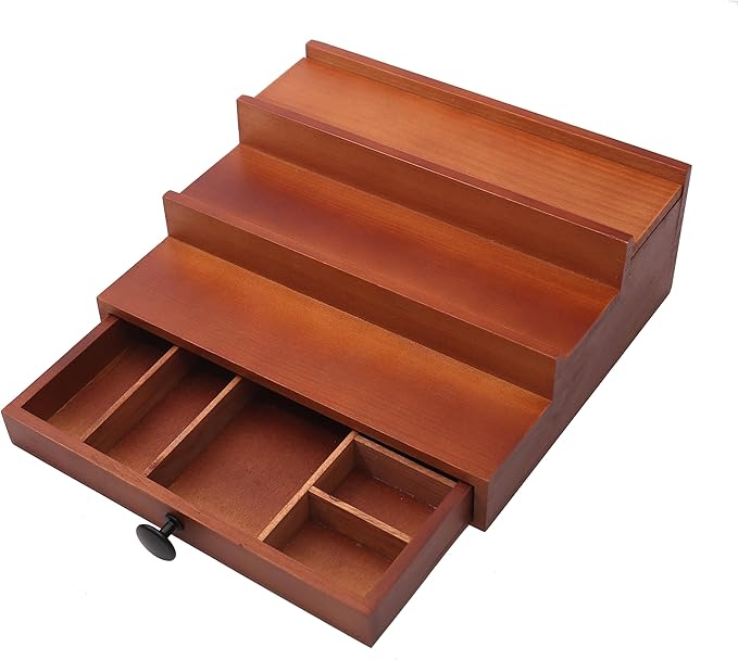 3 Tier Cologne Organizer for Men - Brown Wooden Cologne Perfume Display Stand with Drawer and Hidden Compartment, Mens Cologne Rack Holder Shelf for Room