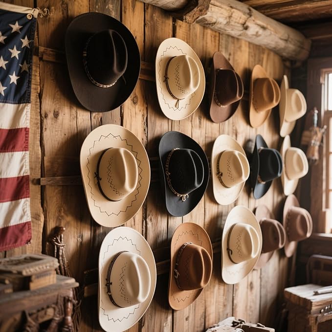 6 Pack Cowboy Hat Holder - Hat Organizer - 2.76 Inches Lift-Time Care Cowboy Rack for Wall, Heavy Duty Metal Hat Hanger Stand & Holder with Easy-to-Install Hat Hook
