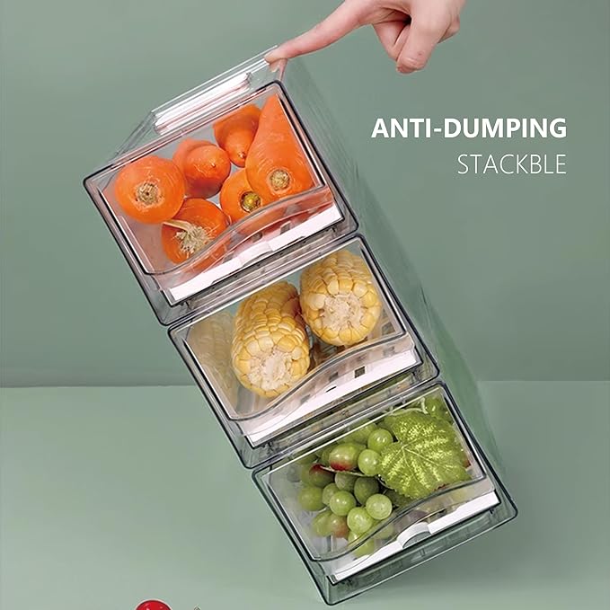 2 Pack Large Capacity Refrigerator Organizer and Storage, Fruit Storage Containers,Stackable Fridge Storage Containers for Drinks, Meat,Vegetable,Produce,Kitchen, Barbecue Shop, Restaurant, BPA-Free