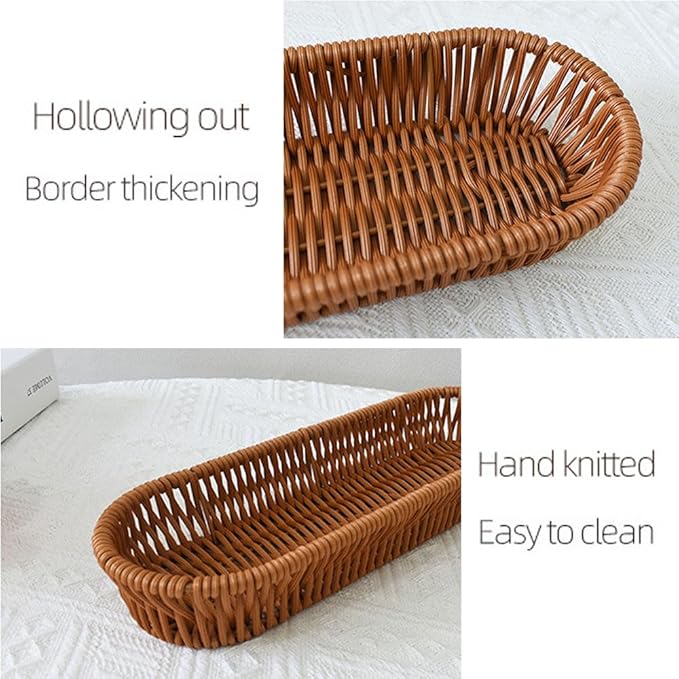 Storage Basket Small, Silverware Organizer Basket, Flatware Organizer for Drawer, Small Narrow Bread Baskets, Stackable Wicker Storage Baskets for Spoons Forks Knives Stationery (Oval)