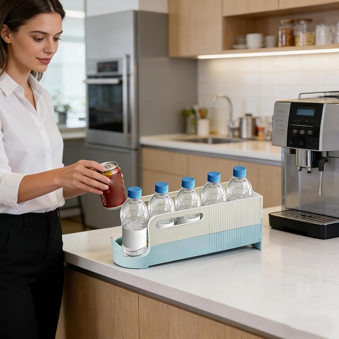 Drink Organizer, Universal Compatibility, 34x8.1x12.5cm, Self Pushing Fridge Organizer, Automatic Drink Dispenser, Space-Saving, For Pantry, Kitchen, Cabinet, Freezer, Home Bar