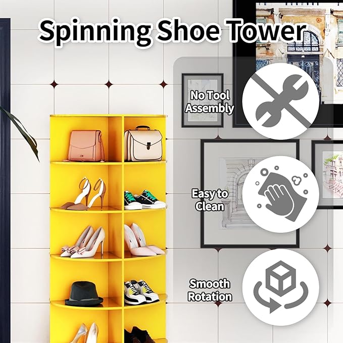 7 Tier Rotating Shoe Rack Tower, Easily Assembled Lazy Susan Shoe Organizer, 360° Spinning Shoe Rack Circular Storage, Multi-Purpose Rotating Storage Tower