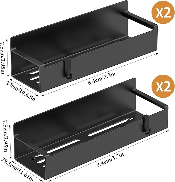HuggieGems 4 Pack Magnetic Spice Rack Organizer for Refrigerator and Oven, Matt Black Fridge Organizers and Storage for Kitchen