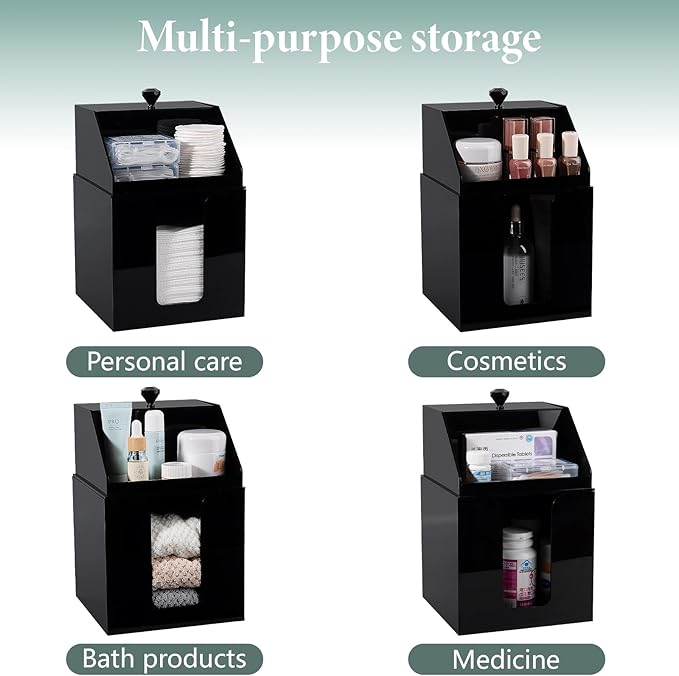 Anyoifax Disposable Facial Towels Storage Compatible with Clean Skin Club Clean Towel XL Double Layer Acrylic Box Cotton Pads Container Qtip Bin Face Towelettes Holder for Bathroom Counter, Black