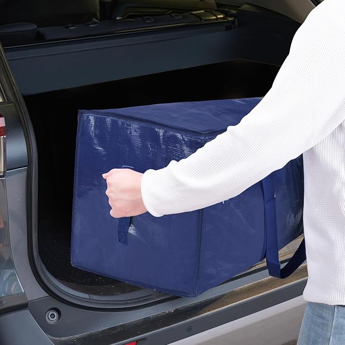 TICONN 6 Pack Extra Large Moving Bags Heavy Duty with Zippers & Carrying Handles, Durable Storage Bags Moving Boxes for Closet Organizers and Storage (6 Pack, Navy)