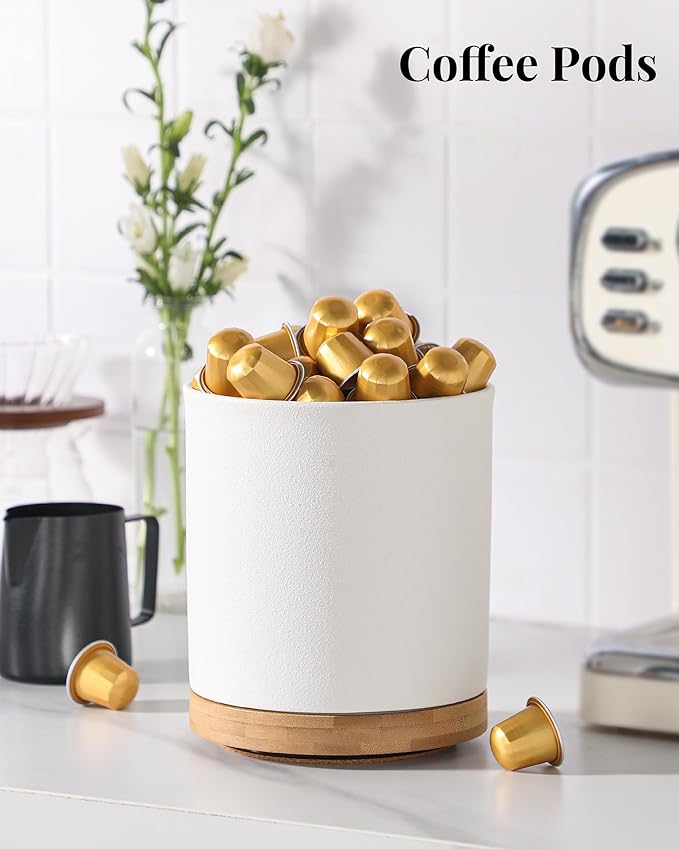 LoeJan 360° Rotating Ceramic Utensil Holder for Kitchen Countertop – Cooking Utensil Crock Organizer with Non-Slip Cork Base for Farmhouse Kitchen Decor, Textured White