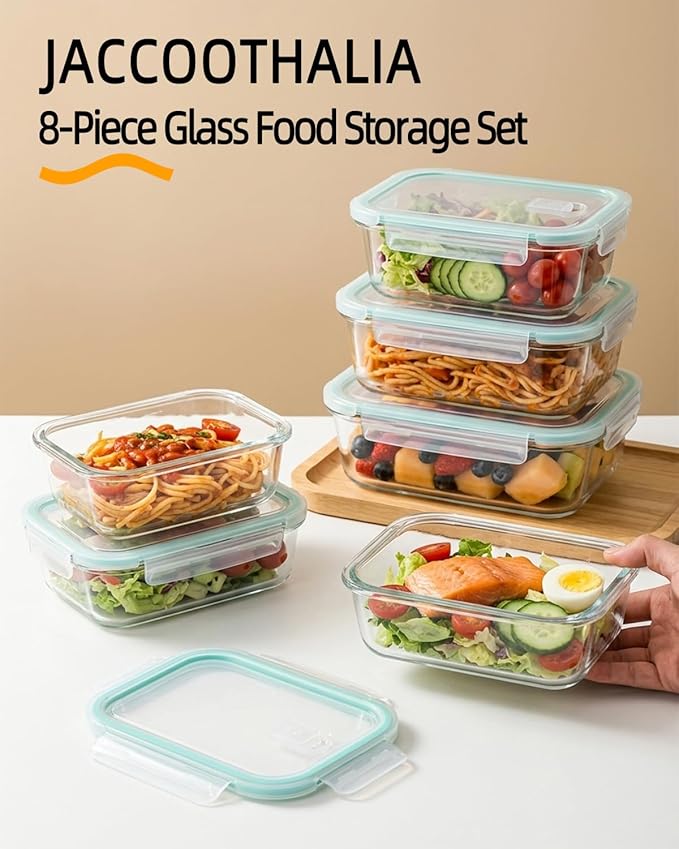 8 Pack Glass Meal Prep Containers with Lids, Glass Food Storage Containers with Airtight Vent Hole Lids, Lunch Containers Sets with lids Glass, Microwave Oven Freezer Dishwasher Safe