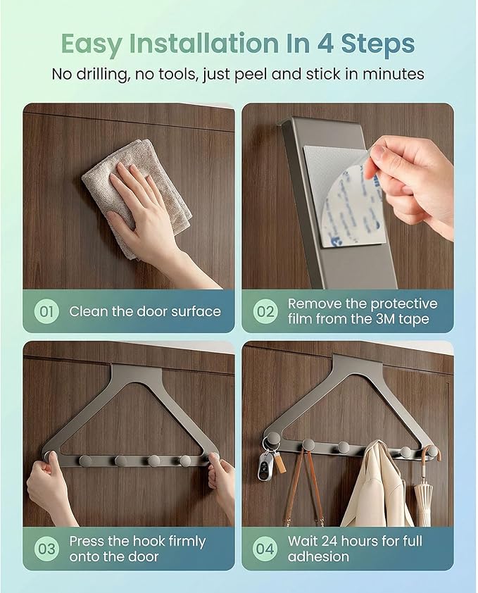 Over-the-Door Hanger Rack - Over-the-Door Hanger Organizer for Coat Hat Scarf Towels,No-Drill Heavy Duty Storage Organizer for Bedroom, Bathroom, and Entryway