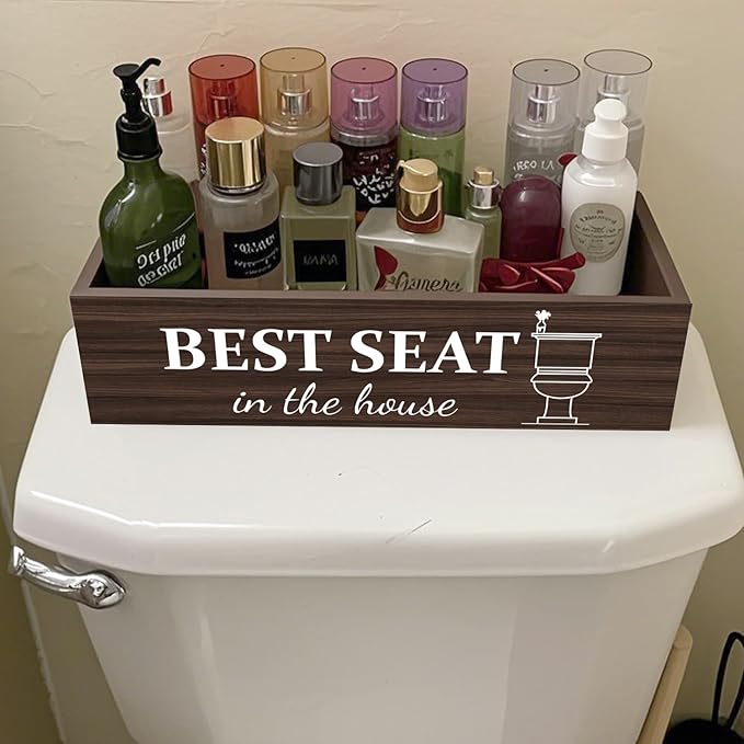 Bathroom Decor Box, Toilet Paper Basket 2 Sides Signs Farmhouse Bathroom Toilet Basket Tank Topper Rustic Farmhouse Home Decor for Livingroom Kitchen(One Dark Brown Box)