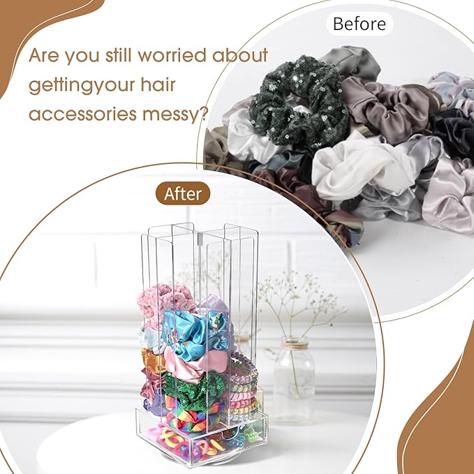 OAOLEER Acrylic Scrunchie Holder Organizer with drawer, Hair Ties Display Stand, 4 Tier Hair Accessories Organizer Storage for Bracelets Bangle Watches (Type C)