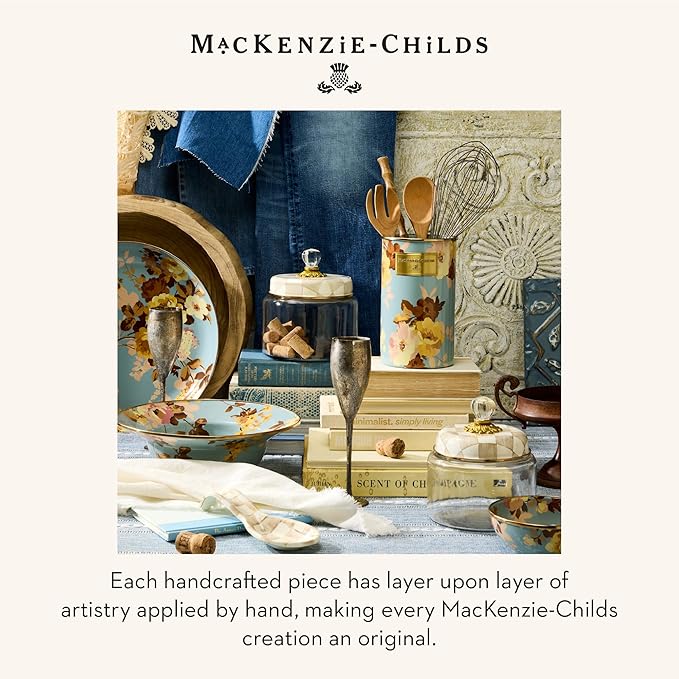 MACKENZIE-CHILDS Enamel Utensil Holder, Stylish Kitchen Countertop Organizer, Wild Rose Slate
