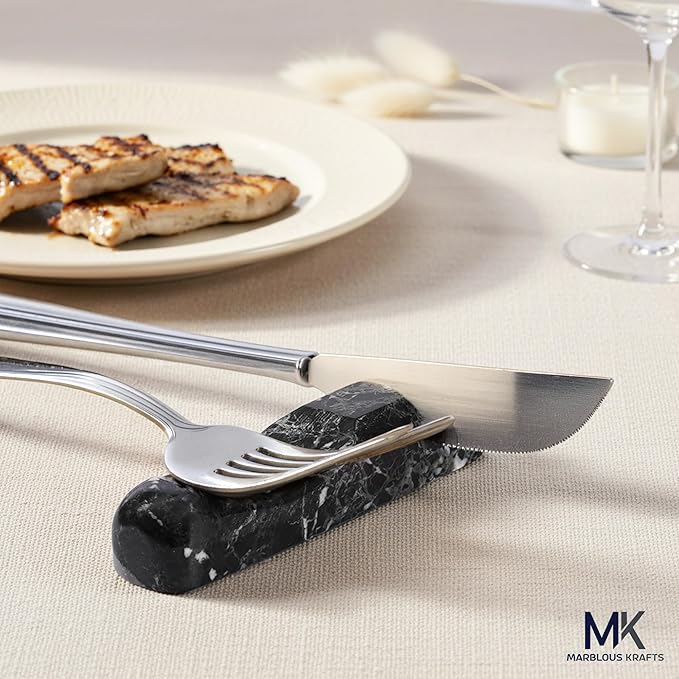 Marble Utensil Rest Black Zebra Kitchen Counter Spoon and Fork Holder, Cutlery Rest for Daily Kitchen Use, Modern Countertop Accessory