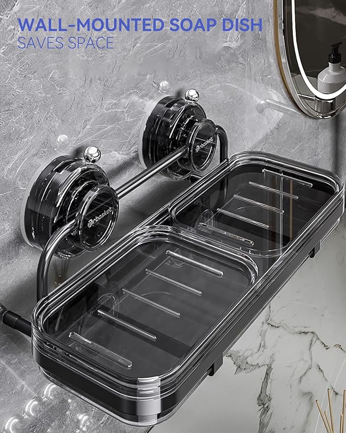 PEISAINOX Soap Dish for Shower Suction Cup Wall Soap Bar Holder Self Draining NO-Drilling Removable Sponge Holder for Bathroom Bathtub Kitchen Sink Waterproof Strong Vacuum Suction Adhesion