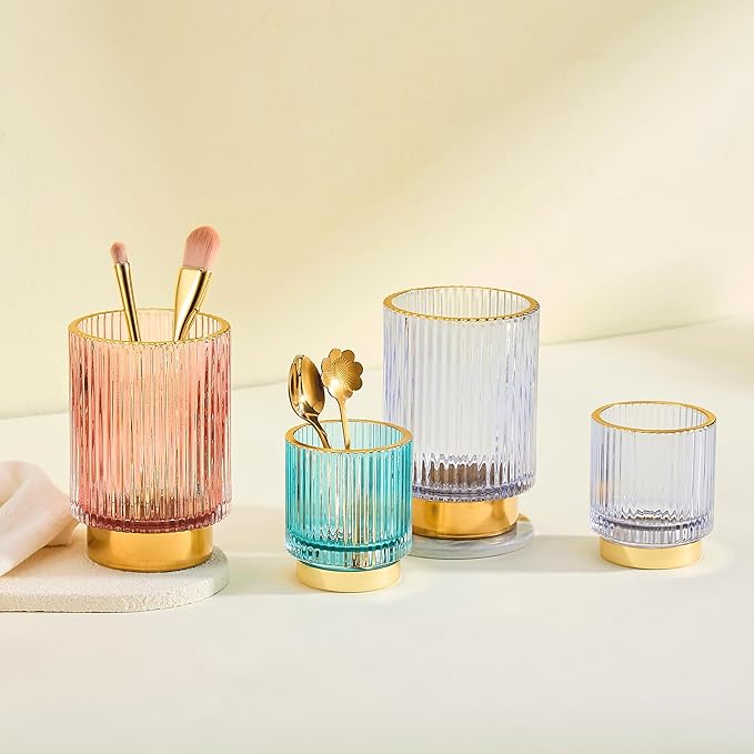 Makeup Brush Holder Organizer,Toothbrush Holders,Desk Pen Pencil Holder,Multifunctional Vintage Glass Brush Cup(A3-20-US)