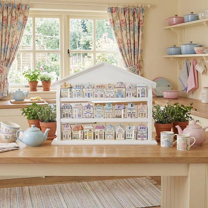 Chunful Spice Jar Wooden Rack with 3 Shelves Hanging Spice Rack Wall Mounting Kitchen Storage Village Style Display Shelf Organizer for 24 Jars, Shelf Only(White Classic House Style)