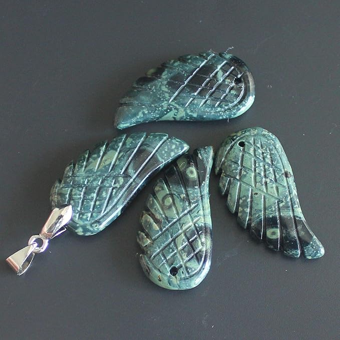 35mm Hand carved mixed gemstom angel wing for necklace pendant bead (kambaba jasper)
