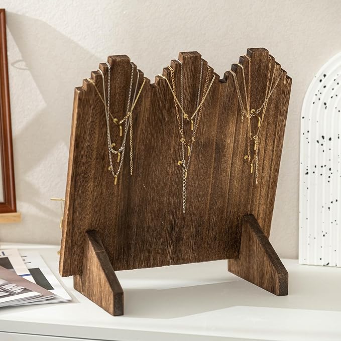 Lolalet Wooden Necklace Display Stands for Selling, Freestanding Multiple Necklaces Stands and Displays for Vendors, Jewelry Displays Holders for Craft Show -2 Pack, Oak