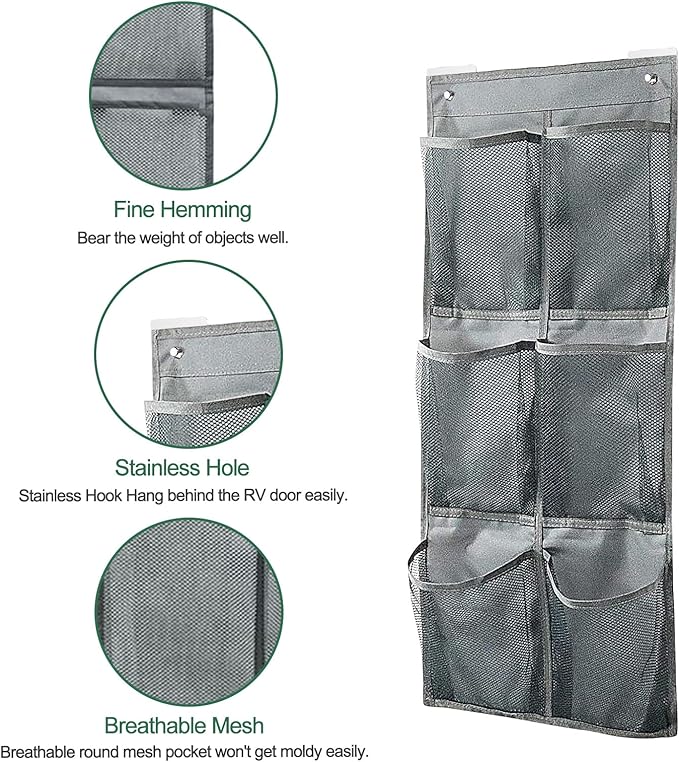 1 Pack Hanging Shoe Organizer for Closet,6 Mesh Pockets Wall Mounted Shoes Rack,Hanging Over the Narrow Door Shoe Organizer for RV Camper,Travel Camping,Cruise Ship,Dorm,Guest Room(Grey)