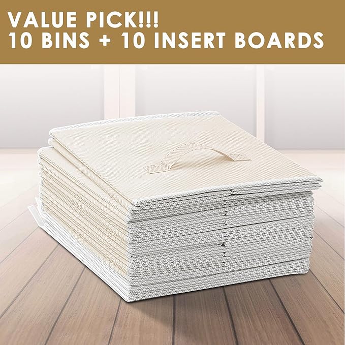 Criusia Storage Cubes, 11 Inch Clothes Storage Bins with Dual Handles (10 Pack), Fabric Collapsible Storage Bins for Shelves Closet, Cubby Organizer Bins for Clothing Toys Blanket Yarns (Beige)