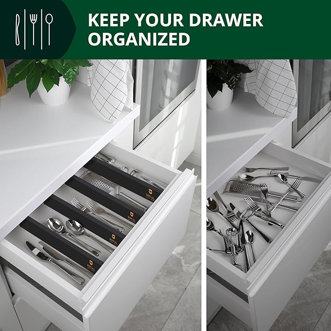 Bamboo Drawer Dividers Organizers, Adjustable Drawer Separator Splitters, 17โ22 Inches Expandable Drawer Divider Organizer for Large Utensils, Kitchen, Bedroom, Dresser & Office Drawers 4-Pack, Black