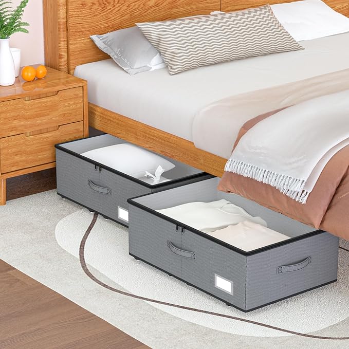 EE-RoomWorld Under Bed Storage with Wheels, No Assemble Required 12 inches height Under Bed Storage bins,Large capacity Rolling Underbed Shoe Storage containers,dorm underbed storage drawers