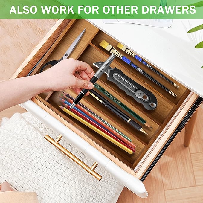 Greenual Acacia Wood Silverware Organizer 10 In Utensil Organizer Silverware Tray for Drawer Cutlery Flatware Organizer for Kitchen