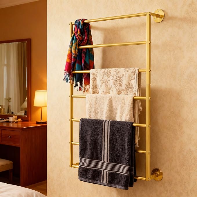 Wall Mounted Display Rack, 7-Layer Wrapping Paper Ribbon Organizer Scarves Tie & Scarf Rack Belts Towel Holder Necktie Hijab Stand Metal Shelving for Home, Retail Stores, Flower Shop