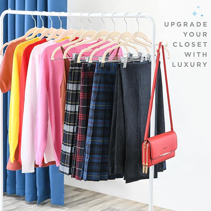 Home-it 10 Pack Clothes Hangers with Clips Ivory Velvet Hangers use for skirt hangers Clothes Hanger pants hangers Ultra Thin No Slip