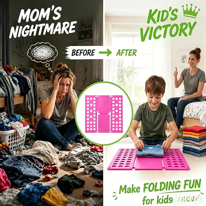 Toddler Shirt Folding Board (Ages 1–7) – Build Independence & Fine Motor Skills, Mini Kids Clothes Folding Board & Shirt Folder, Portable Laundry Organizer for Small Sizes (Magenta)