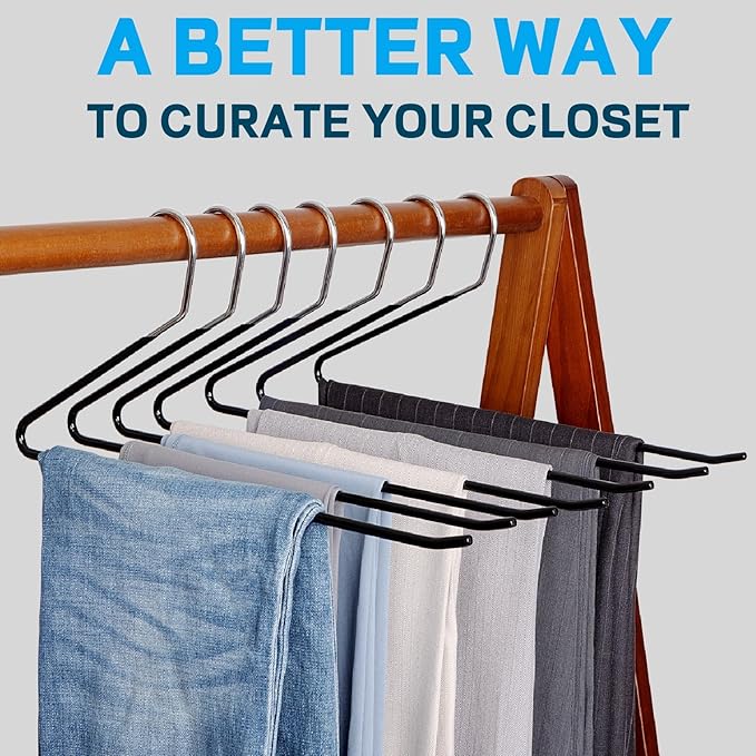 Amber Home 20 Pack Black Metal Pants Hangers, 15" Non-Slip Open Ended Jeans & Trousers Hangers, Space Saving Slacks Hangers for Closet