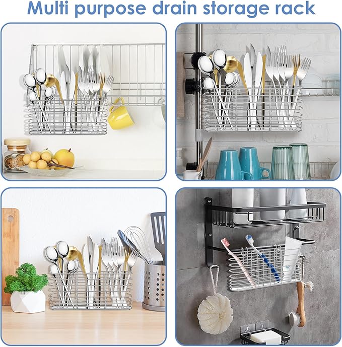 2Pcs Stainless Steel Cutlery Hanging Basket for Knife Fork Spoon,Quick Drying Compartmental Utensil Drainage Rack,Rustproof Hollow Out Utensil Drying Basket for Kitchen
