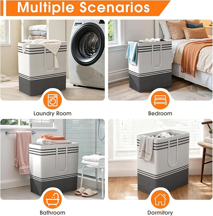 2 Pack Large Home Laundry Basket, Laundry Hamper, Freestanding Waterproof Dirty Clothes Bag, Tall Clothes Hamper - Extended & Reinforced Handles for College Dorm, Family (Light Grey/100L)