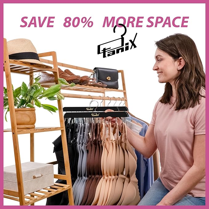3 Pack Tank Top Hangers Space Saving, Bra Hangers for Closet Organizer, Bra Organizer for Closet, Space Saving Organizers and Storage for Dorm & Apartment for Tankto (Black)