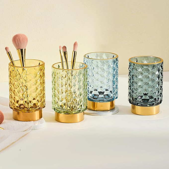 Makeup Brush Holder Organizer,Toothbrush Holders,Desk Pen Pencil Holder,Multifunctional Vintage Glass Brush Cup(A46-2-US)