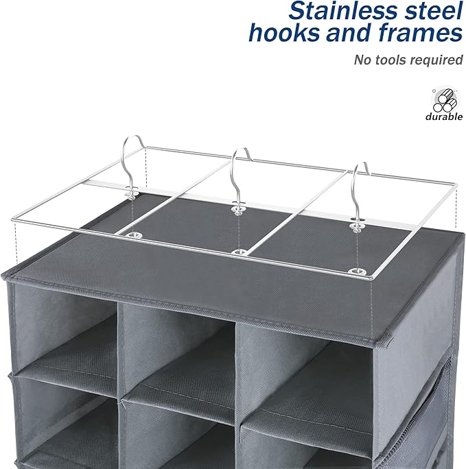 Hanging Shoe Organizer for Closet, 24 Sections Shoe Holder Hanger Rack, Space-Saving Shoe Organizers and Storage, Grey