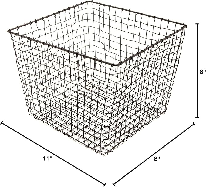 G.E.T. WB-305-MG Heavy Duty Iron Wire Utility Storage Bin/Basket, Square, 11" x 11" x 8"