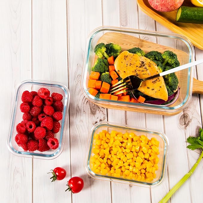 12 Pack Glass Storage Containers Transparent, Stackable Design Meal Prep Containers for Food Storage, Home, Kitchen & Pantry Organization, Microwave/Freezer/Dishwasher Safe