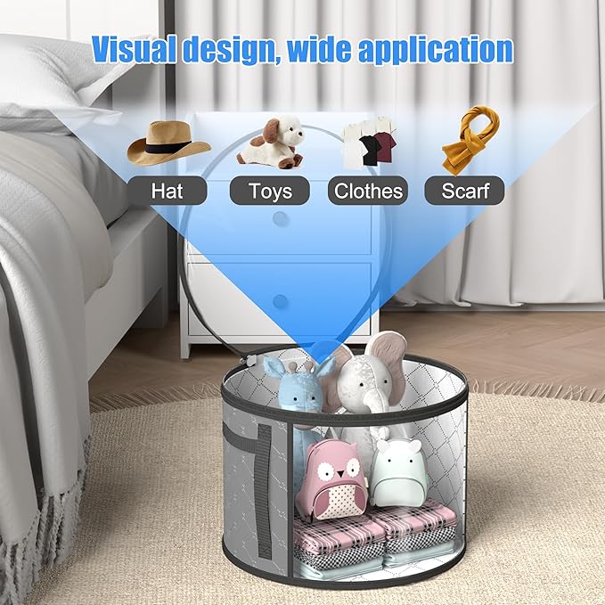 Veki 2pack Clear Hat Organizer for Closet, Hat Boxes for Women Storage With Dustproof Lids, Hat Box for Travel and Storage, Cowboy Hat, Stackable Round Brim Hats Organizer Bag Container (Pure Gray)