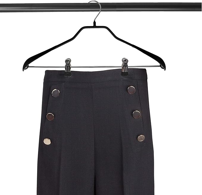 Mawa by Reston Lloyd BodyForm Series Non-Slip Space Saving Clothes Hanger with 2 Clips for Pants or Skirts, Style 42/LK, Set of 5, Black