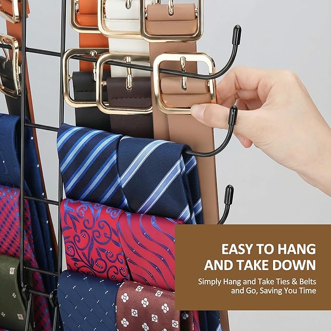 ZEDODIER Tie Rack Belt Hanger for Closet, 2 in 1 Tie Hanger Belt Organizer with Max 40 Capacity, Heavy Duty Space Saving Closet Organizers and Storage, Black